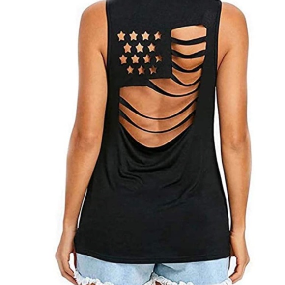 Womens BLACK American Flag Pattern Sleeveless Tank - Picture 3 of 4